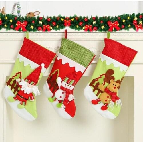 Christmas Stocking Socks Xmas Gift Bag Cartoon Santa Claus Snowman Elk Pendant Christmas Party Decoration Ornaments Gifts