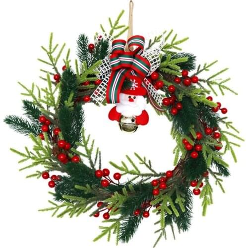 Christmas Door Wreath - Santa Claus Bells Pine Berry Wreath for Front Door Wall Window Fireplace Farmhouse Home Decor