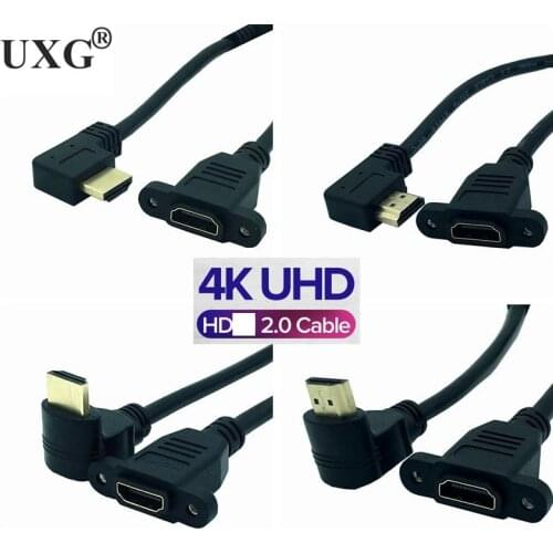 HDMI-compatible Right Angle Cable Right Left Up Down v2.0 Male To Female Panel Mount W/ Screw 4K*2k 60Hz HD Extension Cable 15CM