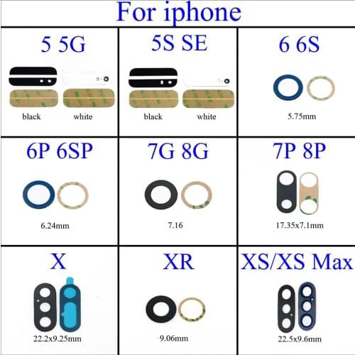 Back Camera Glass Lens for iPhone 5G 5S 6 6S 7G 8G 8 Plus X XR XS MAX Rear Cam Cover with 3M Sticker Adhesive Replacement Parts