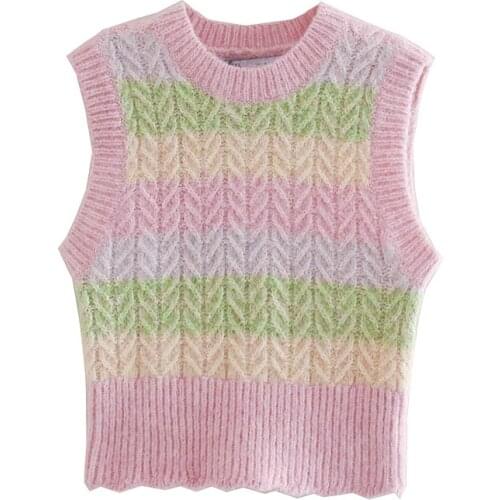 Sweet Women Sweater Vest Korean Casual O-neck Sleeveless Colorful Pink Knit Sweaters Fashion Tide 2021 Spring Autumn