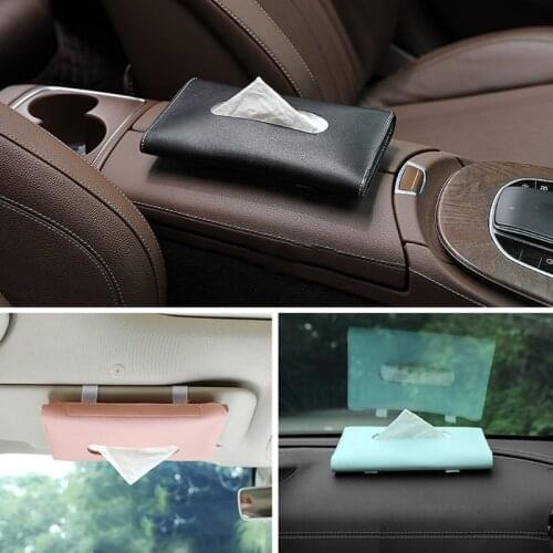 X7AE 1 Pcs Car Tissue Box Towel Sets Car Sun Visor PU Leather Tissue Box Holder