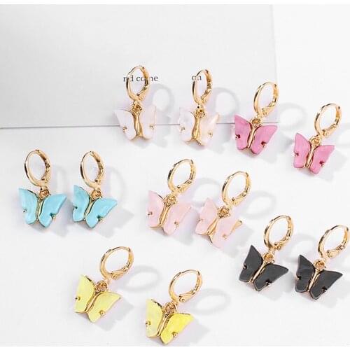 New Womens Earrings Fashion Color Acrylic Butterfly Stud Earrings Animal Sweet Colorful Stud Earrings Girls Jewelry Gifts