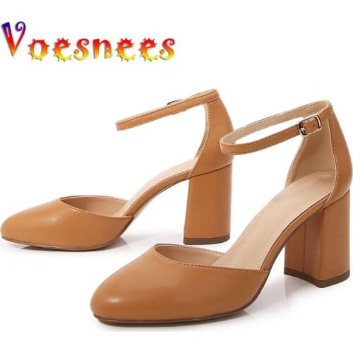 Summer Chunky Heel Buckle Strap Women Shoes Vintage Round Head Solid Color High Heels Sweet Lolita Sandals College Style Shoes