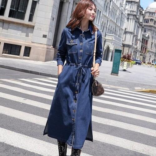 Autumn Denim Trench Coat Women 2020 Casual Drawstring Was Thin Outwear Ladies Korean Fashion Wild Windbreaker Pocket Female Q25