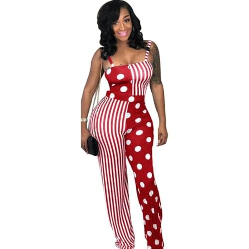 Sexy Spaghetti Strap Jumpsuit and Rompers for Women Striped Polka Dot Patchwork High Waist Wide Leg Jumpsuit Clubwear Overalls