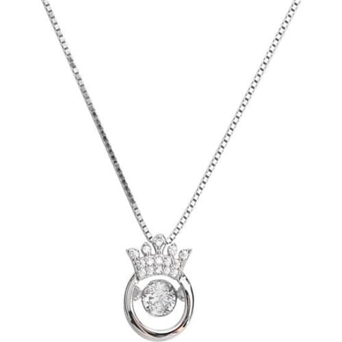 Exquisite Silver Color Crown Crystal Pendant Necklace Womens Clavicle Chain Necklace Charm Female Party Gifts