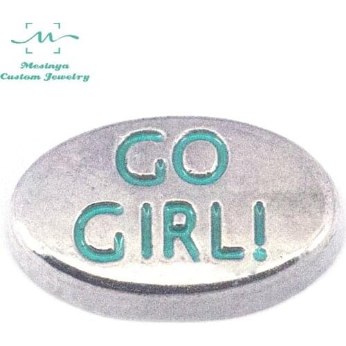 10 pcs Mesinya Silver Color New Arrival Enamel Color Go Girl Custom Floating Charms For Glass Locket