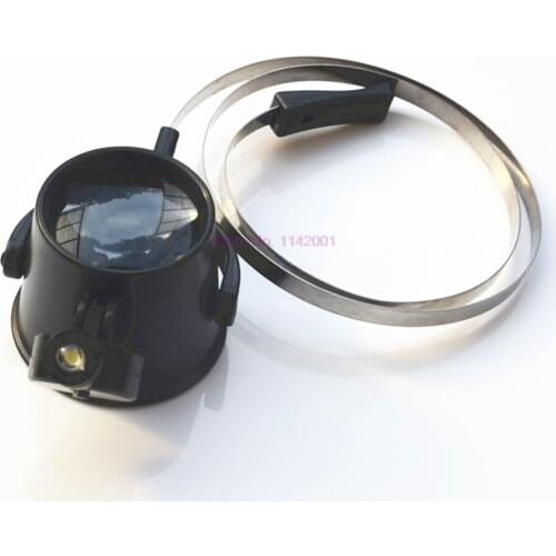 100pcs 15X Magnifier Metal Hands Free Head Band Battery Powered Jewelry Tool Watch Repair Eye Loupe LED Lighted Optical