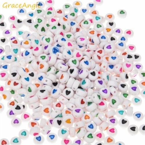 100pcs/200pcs Love Hearts Acrylic Beads Round Loose Spacer Beads for Needlework Jewelry Making Diy Bracelet Necklace