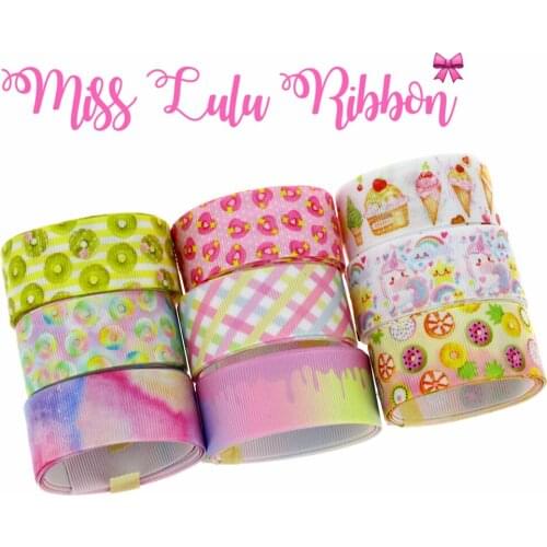 16mm-75mm Sweet Doughnuts Cupcake Pink Check Printed Grosgrain Ribbon/Foe Hair Bowknots Making 50yards/roll