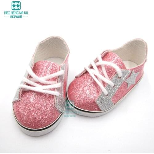 2019 New 7.5cm toy baby shoes pink glossy sneakers fit 43 cm new born doll and americn doll shoes