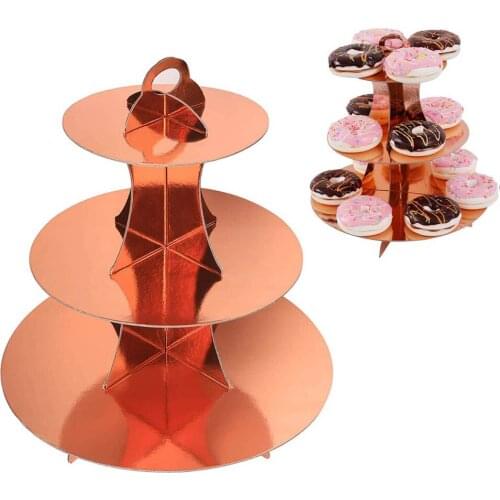 3-Layer Cardboard Rose Gold Cake Stand Disposable Tableware Tower Stand Wedding Birthday CakeTray Party Decoration Supplies