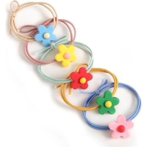 5Pcs High Elastic Rope Hair Rubber Bands Flower Bead For Women Handmade Bow-knot Elastic Hair Bands Hair Accessories Scrunchie