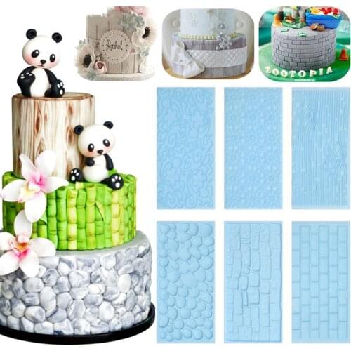 6Pcs/Set Bark Wall Stone City Wall Cake Printing Mold Fondant Cake Pattern Border Shape Silicone Mould