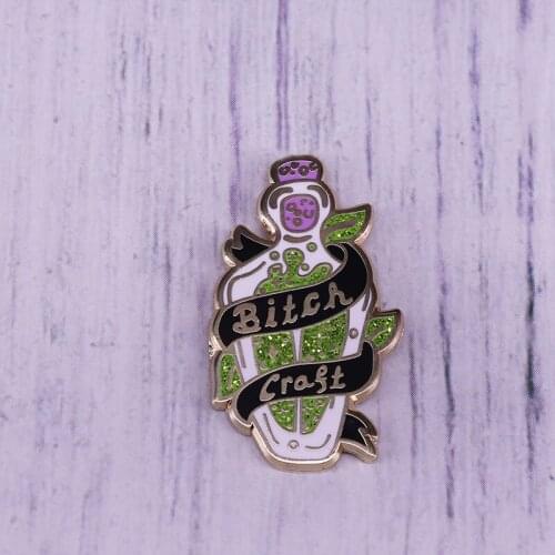 Glitter Magic Potion On Blue Bottle Jar Enamel Pin Black Ribbon Around Bottle Brooch Bitch Craft Badge