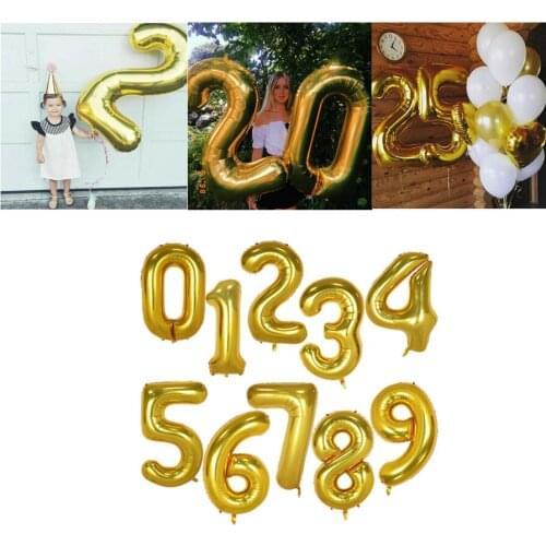 32/40inch Big Black Gold Number Foil Balloons Digit Figure Balloon Child Adult Birthday Wedding Decor Party Supplies