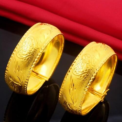 24k Yellow Gold Dragon Phoenix Bracelet Bangles For Women Double Happiness Bracelet Wedding Engagement Fine Jewelry Gifts