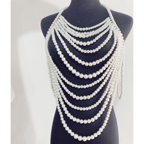Euro hot style Pearl Dress Dinner Dress Accessories Fashion Sweater Chain Beaded Necklace Woman Body Chain Trinket jewelry