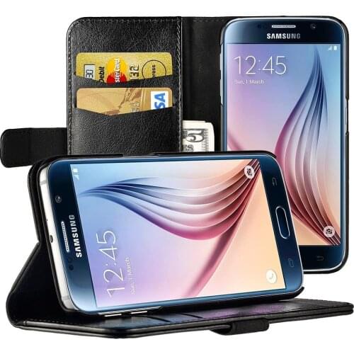 EasyAcc Case for Samsung Galaxy S6 PU Leather Cell Phone with Stand Function Card Holders for Samsung Galaxy S6 for Black