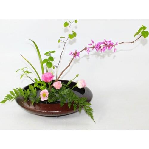 Japanese Style Flower Pot Double Ear Tabletop Vase Vintage Ceramic Flower Arrangement Container Large Water Basin Home Decor