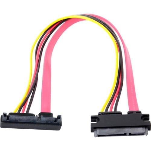 CY Chenyang Down Angled SATA III 3.0 7+15 22 Pin SATA Male to Female Data Power Extension Cable 30cm