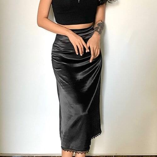 Long Satin Skirts Cyber Y2k Retro Straight Skirts High Waisted Summer Skirts Sweet Party Skirts 2021 Streetwear Indie Aesthetics