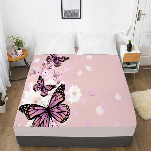 Elastic fitted sheet bed sheet With An Elastic Band 150x200/180/200/160x200 Mattress Cover Bed cover 1pc Butterfly Pink