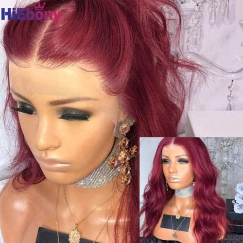 HiEbony 99J Body Wave 13x6 Lace Front Wigs Human Hair with Baby Hair 150% Density Brazilian Remy Lace Front Wig Natural Hairline