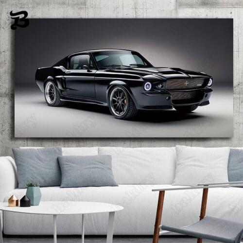 Canvas Painting Old Car Mustang Canvas Posters Prints for Living Room Home Wall Decorative Canvas Wall Art Pictures Room Decor