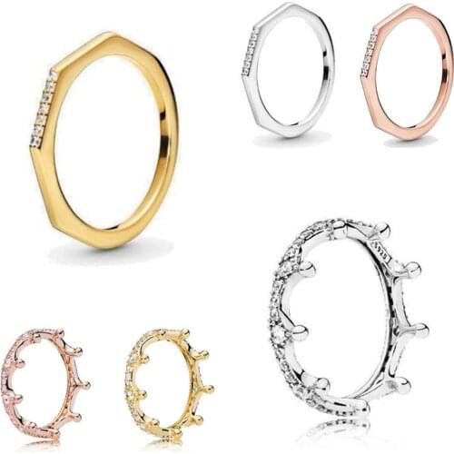 Authentic 925 Sterling Silver Enchanted Crown With Crystal Rings For Women Wedding Party Gift Europe Fashion Jewelry