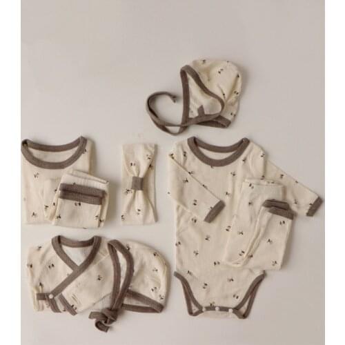 8753 Ins Baby Clothing Set Cotton Home Suit Autumn New 2021 Elastic Comfortable Newborn Baby Suit Boys Girls Home Suit With Hat