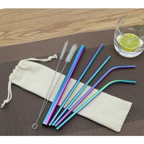 Colorful Stainless Steel Drinking Straws Reusable Metal Straws with Cleaner Brush and Storage Pouch Bag