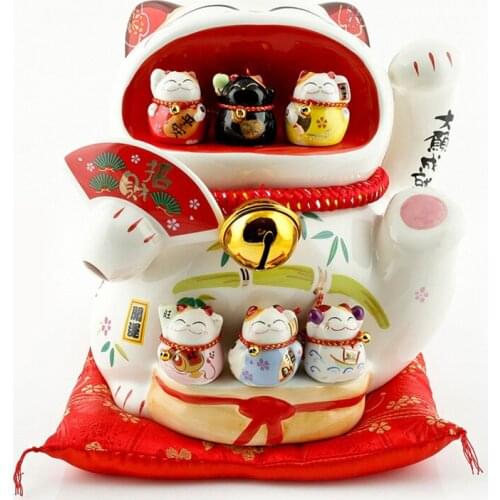 CREATIVE 9 INCH CERAMIC LUCKY CAT OVERSIZED PIGGY BANK OPENING FENG SHUI ORNAMENTS HOME DECOR ACCESSORIES X4461