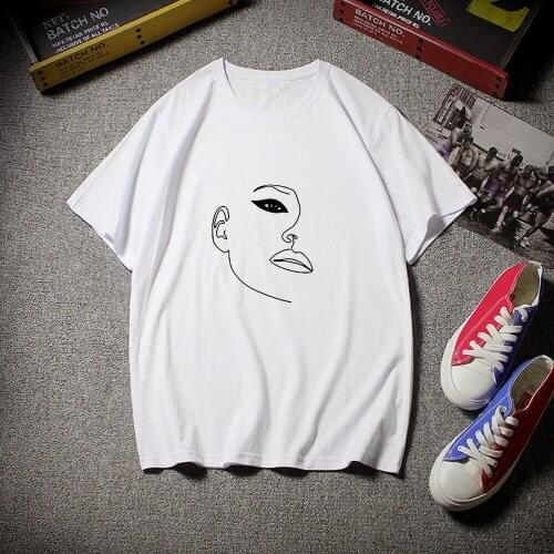 Korean Style Summer T Shirts for Girls O Neck Face Art Print Tee Women Short Sleeve Casual T Shirts 90s Aesthetic Top for Ladies