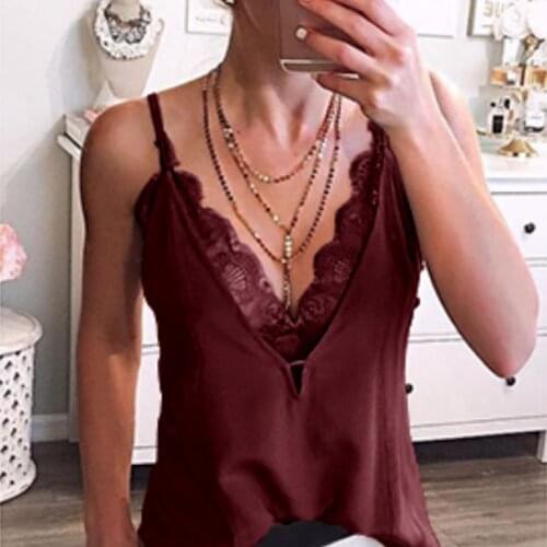 Sleeveless Lace Tank Top Sexy Spaghetti Strap New Summer Womens Deep V-neck Vest Tops Basic Casual Camisole Shirt Shipping