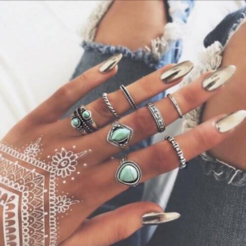 Opal ring set bohemian jewelry sets matching rings for women anillos bague femme schmuck bijoux accessories lgbt free shipping