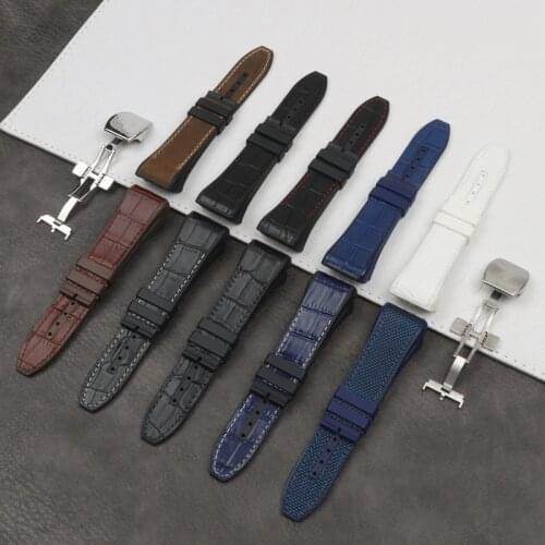 Genuine Cowhide Nylon Black Blue Watchband Silicone belt Replacement Bracelet Suitable for 28mm Franck Muller strap