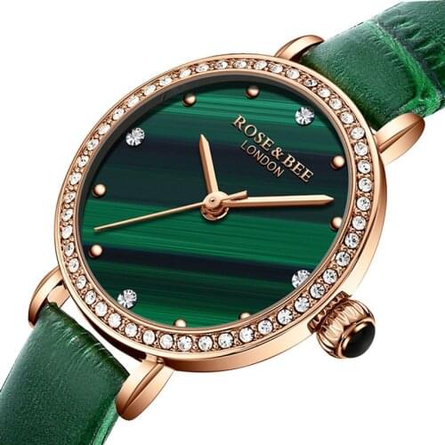 2021 New Hottest Selling Well-Known Brand Malachite Green Dial Diamond Luxury Rhinestone Leather Waterproof Ladies Quartz Watch