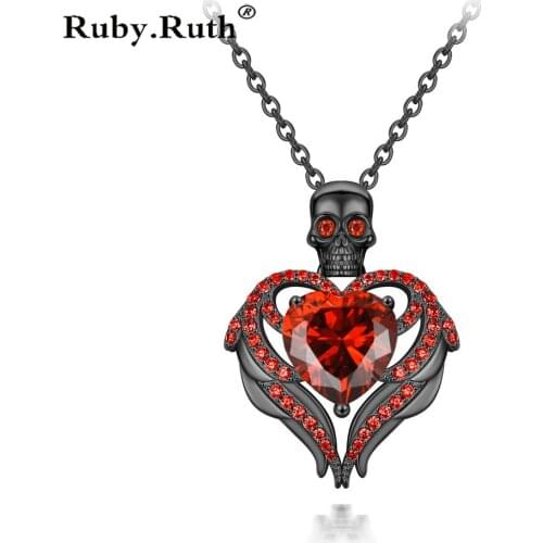 Skull Necklace Heart Red Purple Zircon Crystal Skeleton Necklace Fashion statement Necklace Wedding Jewelry