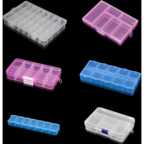 6 Style Plastic Storage Jewelry Box Compartment Adjustable Container for Beads Earrings Rings Box for Jewelry Rectangle Box Case