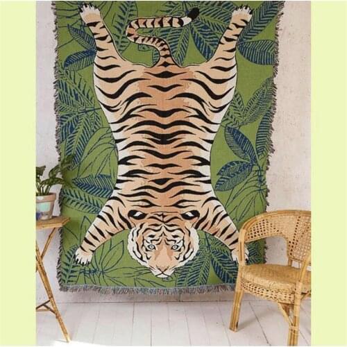 Green Leaves Tiger Throw Blanket Tapestry Travel Blanket Picnic Beach Covers Anime Blankets For Beds Manta Sofa Nordic 125x150cm