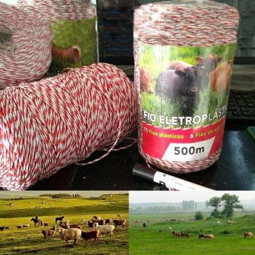 500 Meters Electric Fence Poly Wire Red White Polywire with Steel Wire Poly Rope For Horse Fencing Ultra Low Resistance Hot Wire