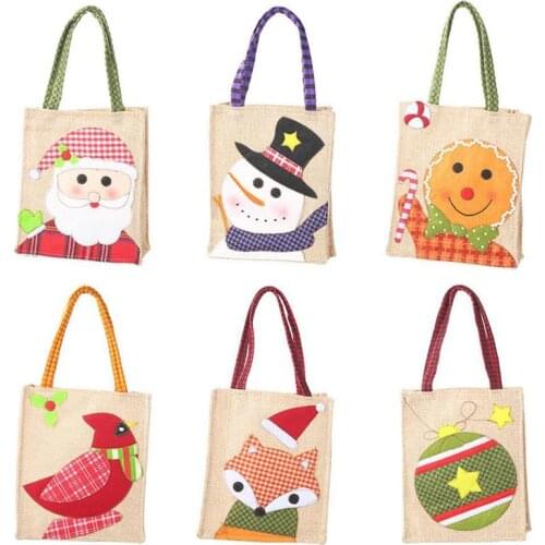 Handmade Felt Sewing Linen Christmas Gift Bag Creative Cartoon Reusable Gift Tote Bag Party Favor Bag Birthday Present For Kids