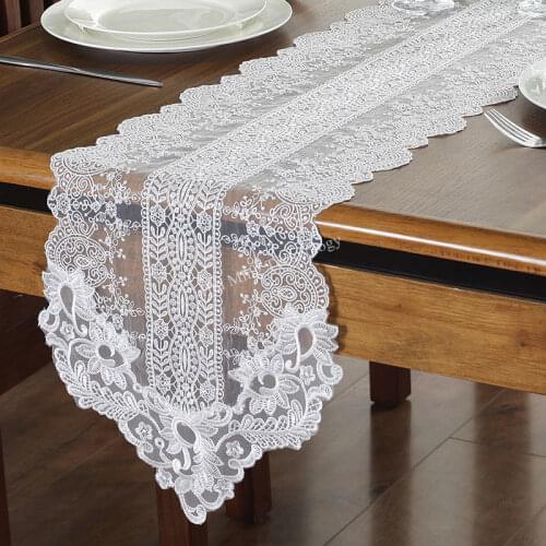 Europe embroidered white table runner flag table cover beautiful Lace Beautiful simple fabric TV cabinet white coffee T83160