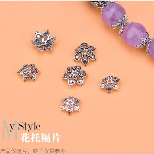 S925 Sterling Silver Vintage flower bead spacer hand woven jewelry DIY accessories material bag