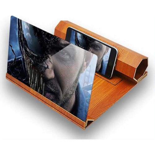 12” Cell Phone Screen Magnifier, Enlarger, Movies Video Amplifier, Desktop Wood Smartphones Bracket