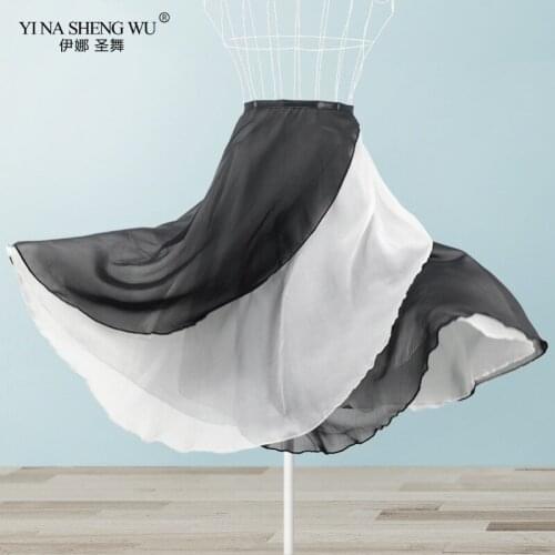 New Adult Chiffon Ballet Dance Skirt Tutu Gymnastics Ladies Girls Two Layers Double Color Ballet Dance Wrap Skirts For Women