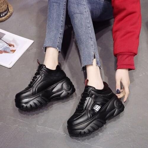 New 2021 Fashion Woman High Platform Sneakers Spring Female Shoes Black White Sneakers Breathable Casual Zapatos Female Shoes