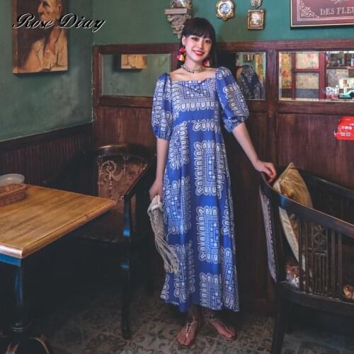 Summer One-Word Off-The-Shoulder Large-Size Elastic Waist Sexy Womens Party Dress Puff sleeve Rose Floral-Print Vacation Skirt